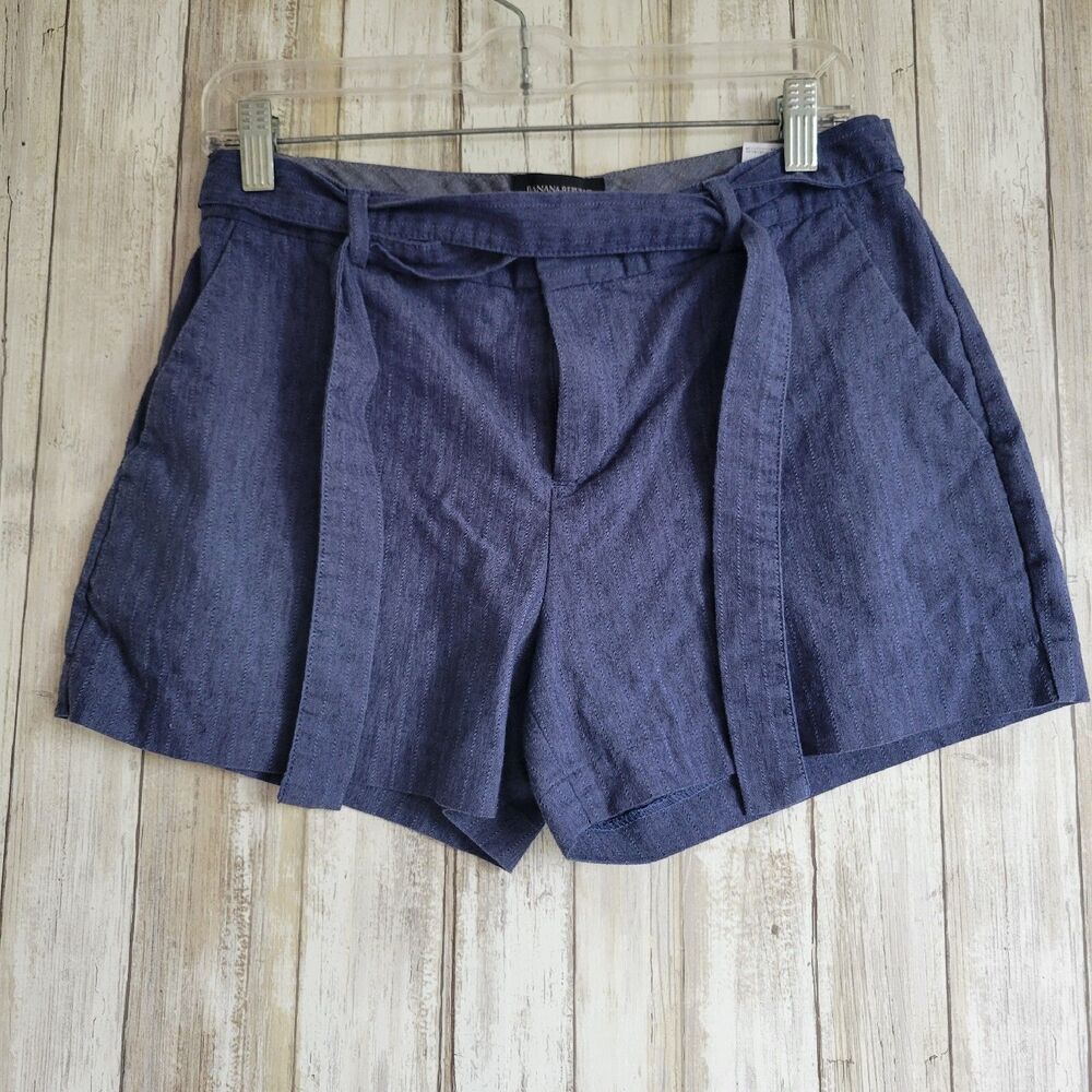 Banana Republic Womens  Linen Blend Belted Bermuda Shorts Blue Sz 6